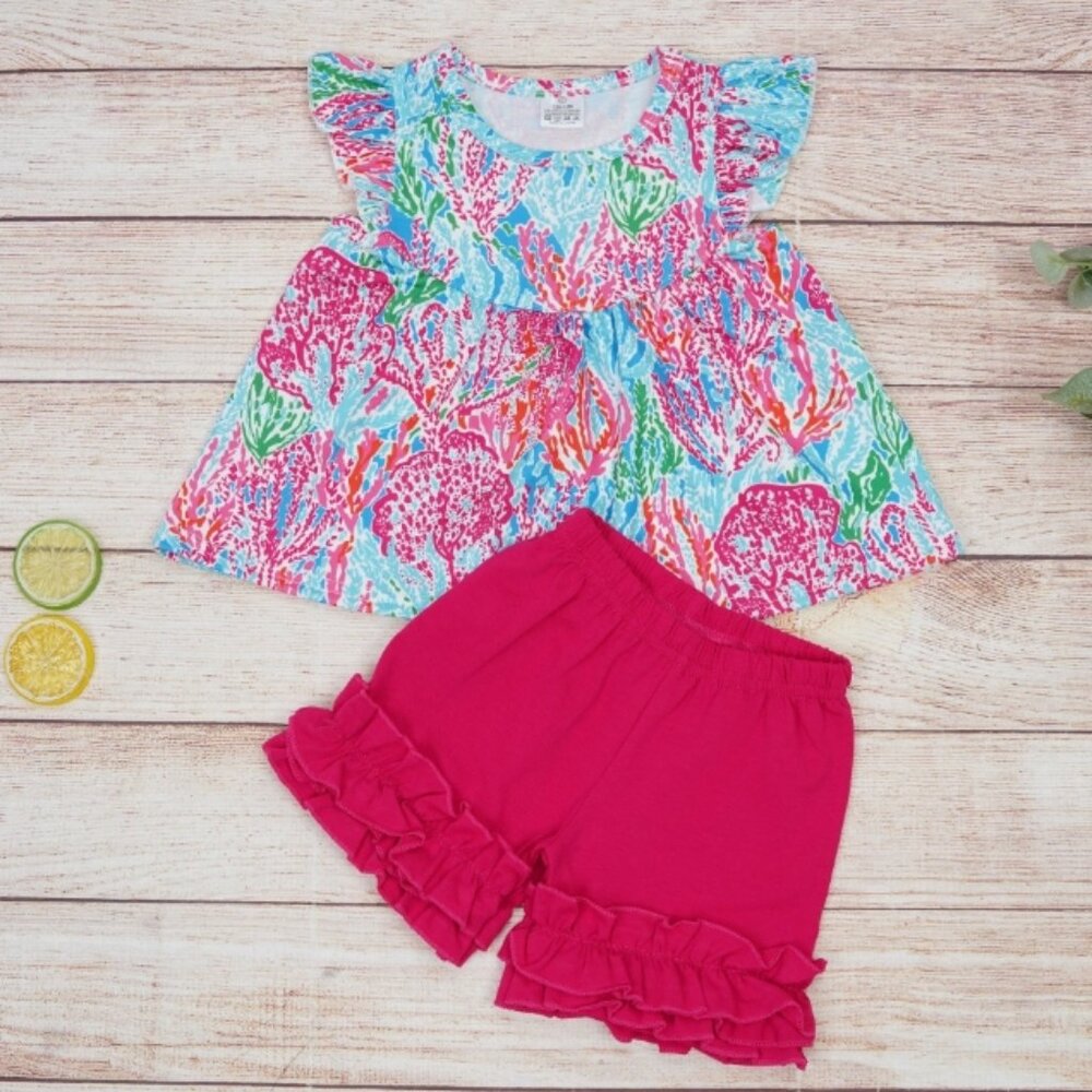 Boutique Tropical Coral Reef Girls Tank Top & Shorts Outfit